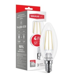 LED лампа MAXUS (filam), C37, 4W, яркий свет,E14 (1-LED-538-01)