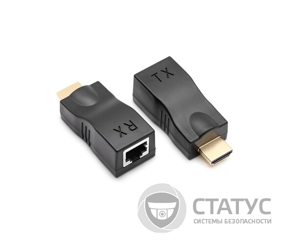 Одноканальный пассивный удлинитель HDMI сигнала по UTP кабелю по одной витой паре. Дальность передачи: до 30метров, 720P-cat5e, 1080Р- cat6e, Black