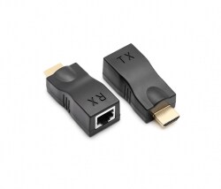 Одноканальный пассивный удлинитель HDMI сигнала по UTP кабелю по одной витой паре. Дальность передачи: до 30метров, 720P-cat5e, 1080Р- cat6e, Black