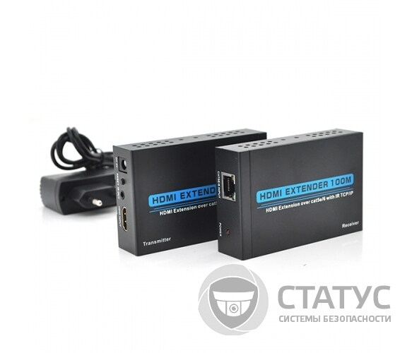 Одноканальный активный удлинитель HDMI сигнала по UTP кабелю с ик управлением до 100метров, cat5e/cat6e 1080P/3D с блоком питания.