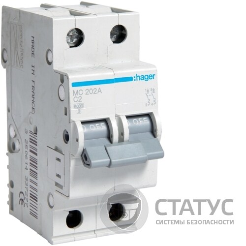 Автоматичний вимикач 2P 6kA C-2A 2M MC202A