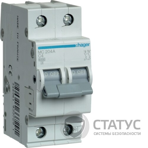 Автоматичний вимикач Hager 2Р 4А C (MC204A)