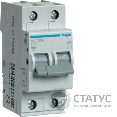 Автоматичний вимикач Hager 2Р 10А C (MC210A)