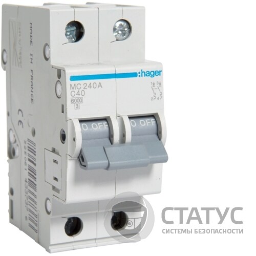 Автоматичний вимикач Hager 2Р 40А C (MC240A)