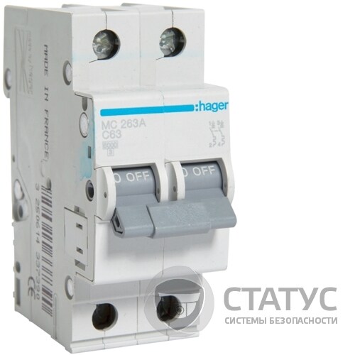 Автоматичний вимикач Hager 2Р 63А C (MC263A)