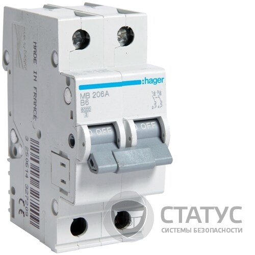 Автоматичний вимикач 2P 6kA B-6A 2M (MB206A)
