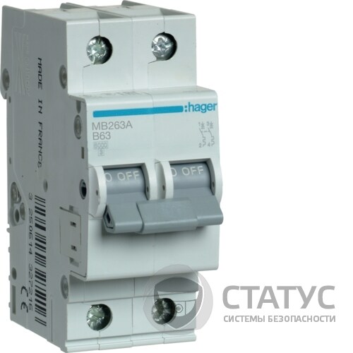 Автоматичний вимикач 2P 6kA B-63A 2M (MB263A)