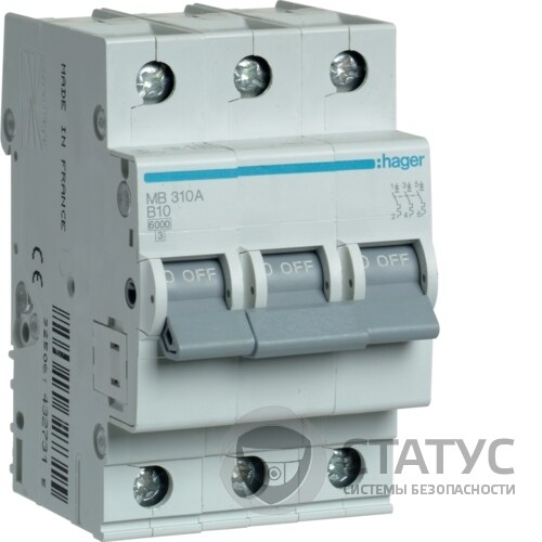 Автоматичний вимикач 3P 6kA B-10A 3M (MB310A)