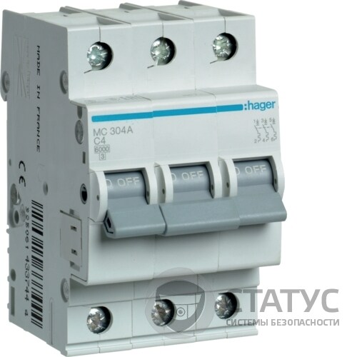 Автоматичний вимикач 3P 6kA C-4A 3M (MC304A)