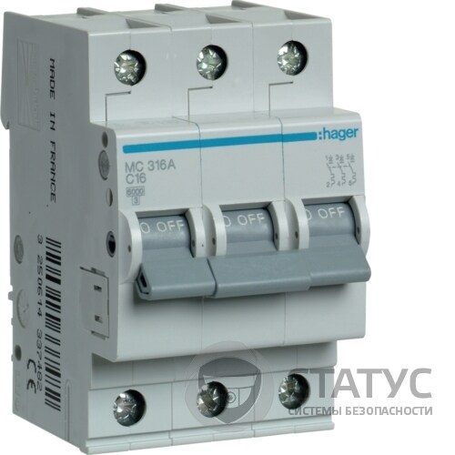 Автоматичний вимикач 3P 6kA C-16A 3M (MC316A)