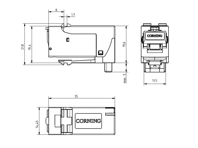 Модуль экранированный xs500 Keystone, кат. 6a, Corning