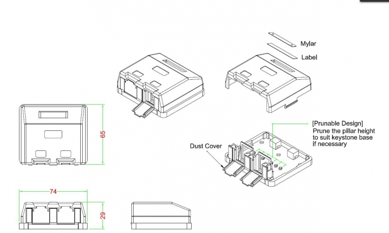 Розетка настінна для 2хRG45 без модулів KeyStone