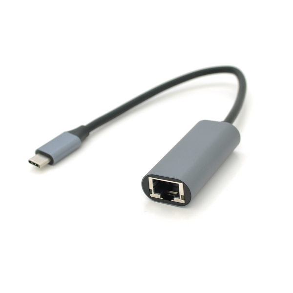 Конвертер Type-C (папа) / RJ-45(мама), 18cm, круглый, chip:RTL8153, 1000Mbps, Gray
