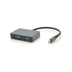 Хаб Type-C(папа) аллюминиевый, HDMI(мама)+VGA(мама), 23cm, Silver