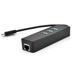 Хаб Type-C алюминиевый, 3 порта USB 3.0 + 1 порт Ethernet, Black, Пакет
