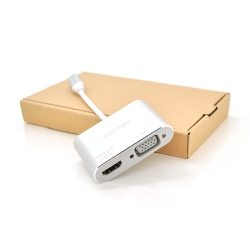 Хаб-конвертер VEGGIEG Type-C (папа) на VGA(мама) + HDMI(мама), 10 см, Silver, Box
