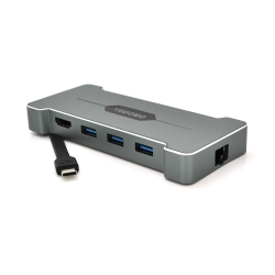 Хаб-конвертер VEGGIEG TC06 Type-C (папа) на Type-C(мама) + USB3.0*3(мама) + HDMI(мама) + RJ45, Silver, Box