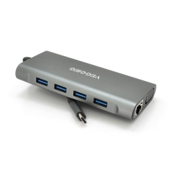Хаб-конвертер VEGGIEG TC11-S Type-C (папа) на Type-C(мама) + USB3.0*3(мама) + HDMI(мама) + jack3.5(мама) + SD / TF + RJ45, 10 см, Silver, Box
