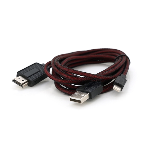 Конвертер MHL Lighting (папа) + USB (папа) = HDMI(папа) 1.8м, Black / Red, 4K / 2K, BOX