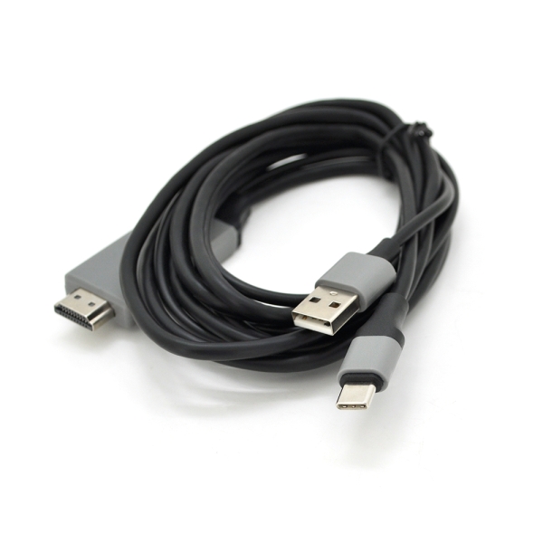 Конвертер MHL Type-C (папа) + USB (папа) = HDMI(папа) 2.0м, Black, 4K / 2K, BOX