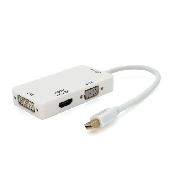 Конвертер mini Display Port (папа) на HDMI / VGA / DVI(мама) 30cm, White, 4K / 2K, Пакет