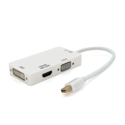 Конвертер mini Display Port (папа) на HDMI / VGA / DVI(мама) 30cm, White, 4K / 2K, Пакет