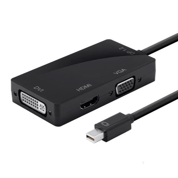 Конвертер mini Display Port (папа) на HDMI / VGA / DVI(мама) 30cm, Black, 4K / 2K, Пакет