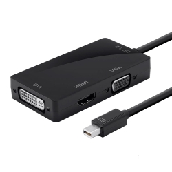 Конвертер mini Display Port (папа) на HDMI / VGA / DVI(мама) 30cm, Black, 4K / 2K, Пакет