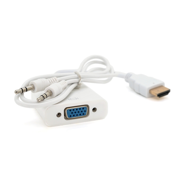 Конвертер HDMI (папа) на VGA(мама) 10cm, White, 4K / 2K, Пакет + AUDIO Q250