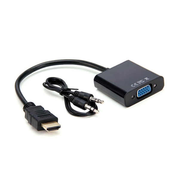 Конвертер HDMI (папа) на VGA(мама) 10cm, Black, 4K / 2K, Пакет + AUDIO Q250