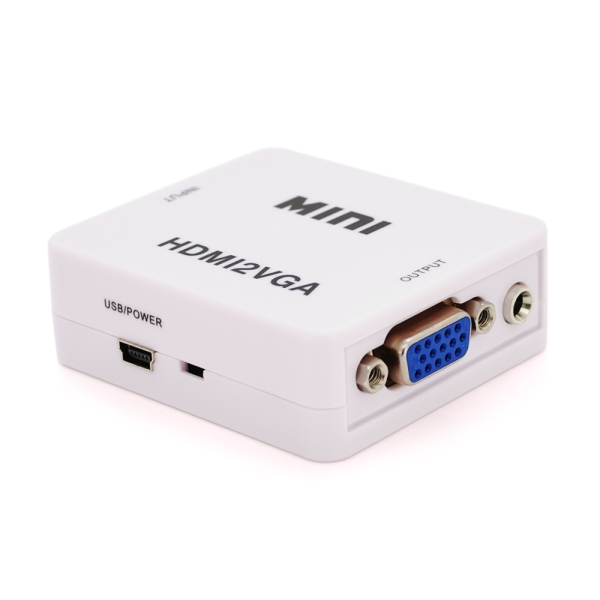 Конвертер Mini, HDMI to VGA, ВХОД HDMI(мама) на ВЫХОД VGA(мама), 720P / 1080P, White, BOX