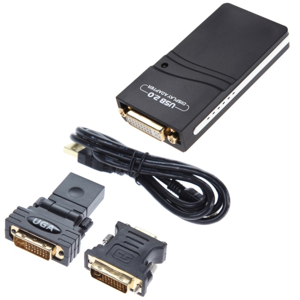 Конвертер USB 2.0 to HDMI / VGA / DVI, Black, Box