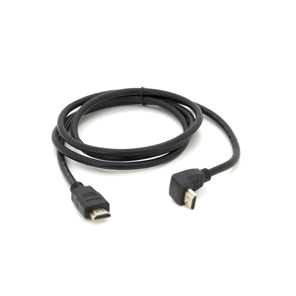 Кабель MerlionHDMI-HDMI 1,5m, v1.4, OD-7.5mm, круглый Black, коннектор Black 90deg; угловой