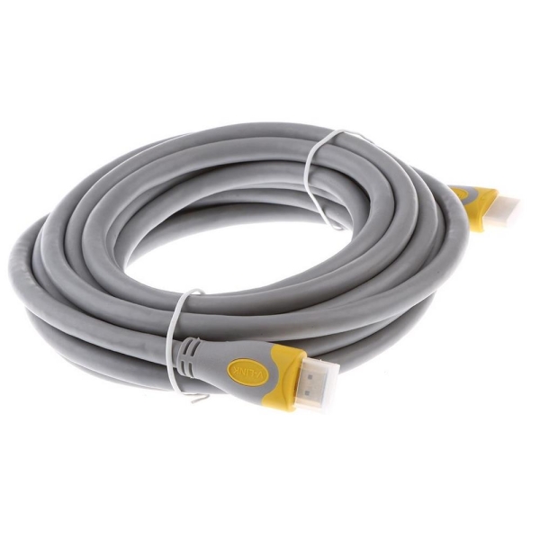 Кабель Merlion HDMI-HDMI V-Link High Speed 1,5m, v2,0, OD-8.2mm, круглый Grey, коннектор Grey / Yellow, (Пакет), Q150