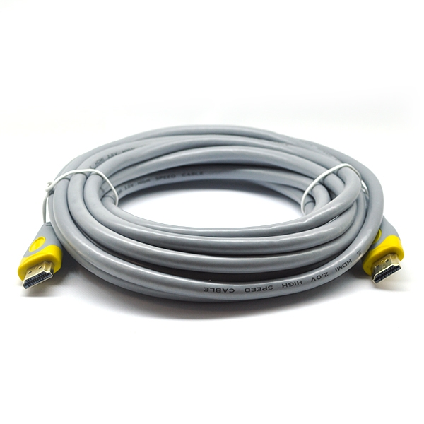 Кабель Merlion HDMI-HDMI V-Link High Speed 10.0m, v2,0, OD-8.2mm, круглый Grey, коннектор Grey / Yellow, (Пакет), Q30