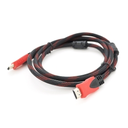 Кабель Merlion HDMI-HDMI 10m, v1.4, OD-7.4mm, 2 фильтра, оплетка, круглый Black / RED, коннектор RED / Black, (Пакет) Q50