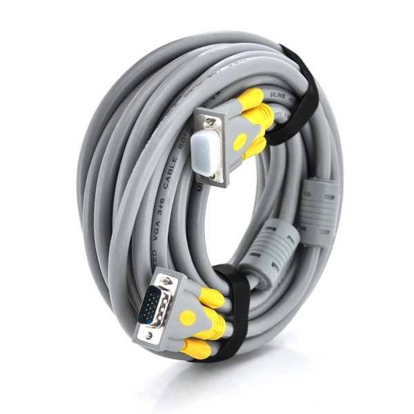 Кабель Merlion VGA 3+6 HIGH SPEED 50m, male to male (папа-папа), 1 феррит, серо-желтый, кулёк 1080P Q10