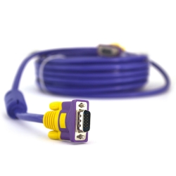 Кабель Merlion VGA 3+4 with shielding, 5m, male to male (папа-папа), 2 феррита, purple / blue, Пакет Q100