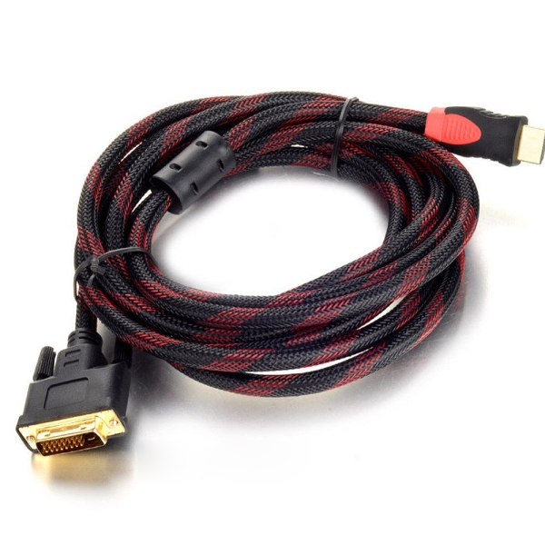 Кабель HDMI (папа)-DVI (папа) 3,0м, 2 феррита, оплетка, круглый Black / RED, Пакет