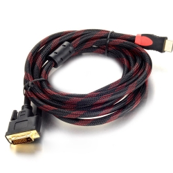Кабель HDMI (папа)-DVI (папа) 3,0м, 2 феррита, оплетка, круглый Black / RED, Пакет