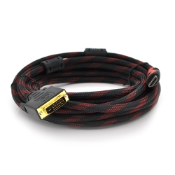 Кабель HDMI (папа)-DVI (папа) 5,0м, 2 феррита, оплетка, круглый Black / RED, Пакет