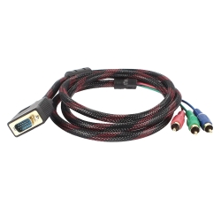 Кабель VGA (папа)-3RCA (папа) 1.5m, Black / Red, оплетка, пакет 