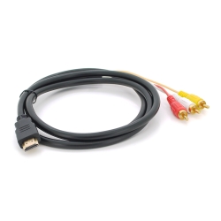 Кабель HDMI (папа)-3RCA (папа), 1.5m , 2 феррита, оплетка, Black / Red, пакет