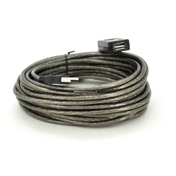 Активный удлинитель USB 2.0 AM / AF, 10m, прозрачный с чипом Q100