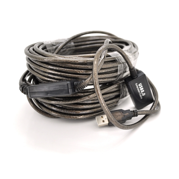 Активный удлинитель USB 2.0 AM / AF, 20m, прозрачный с чипом Q50