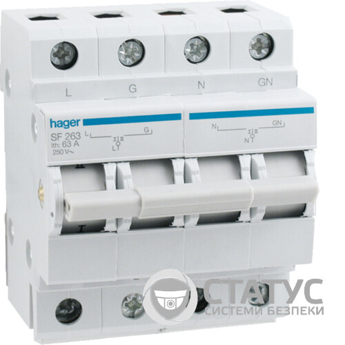 Переключатель ввода резерва, 250В/63A, 1+N, 4м SF263 (перекидной рубильник)